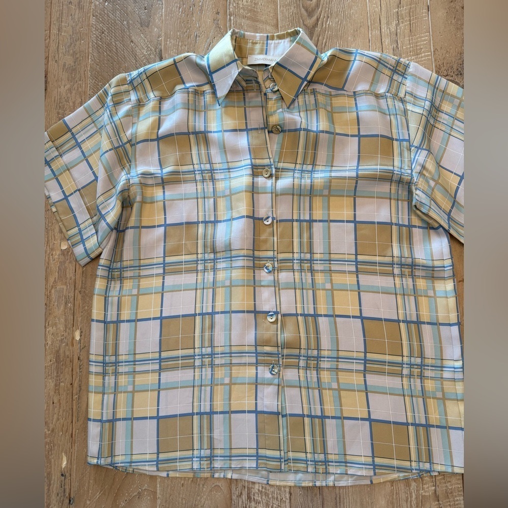 Zimmermann Multicolor Plaid Pastel Women’s Silk Short Sleeve